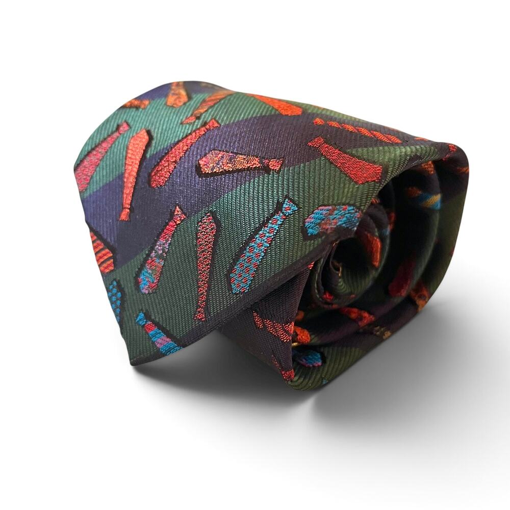 Moschino Vintage Jacquard Colorful Necktie Pattern Striped Silk Tie